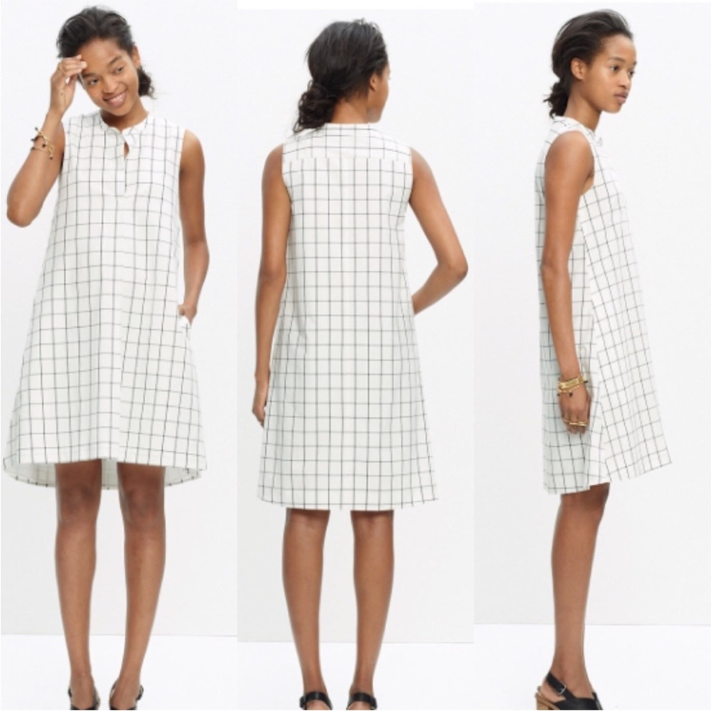 Madewell Windowpane White Shift Dress Size S